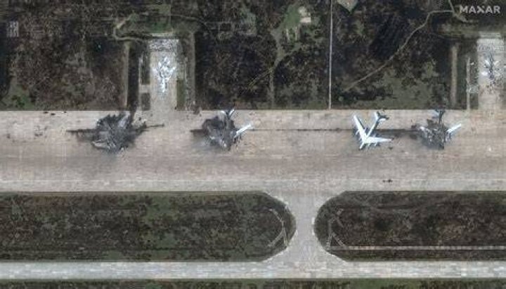 A satellite image of bomber aircraft at Engels Air Base in Saratov, Russia. Photo / Maxar Technologies via AP