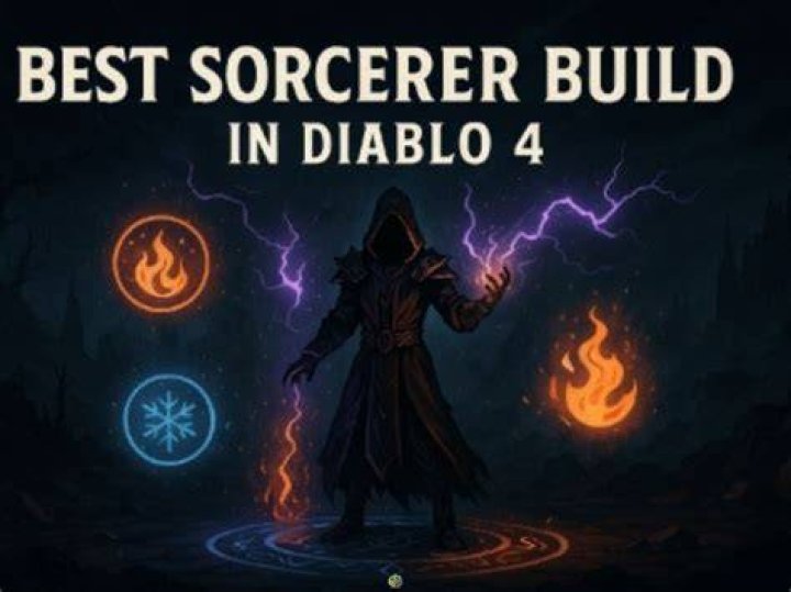 A Sorcerer from Diablo 4 holding a ball of flame in each hand. On either side of them is another character, one a Necormancer and the other a Rogue.