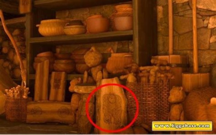 A wood carving of Sully from Monsters Inc. appears in the Witche's home in Brave