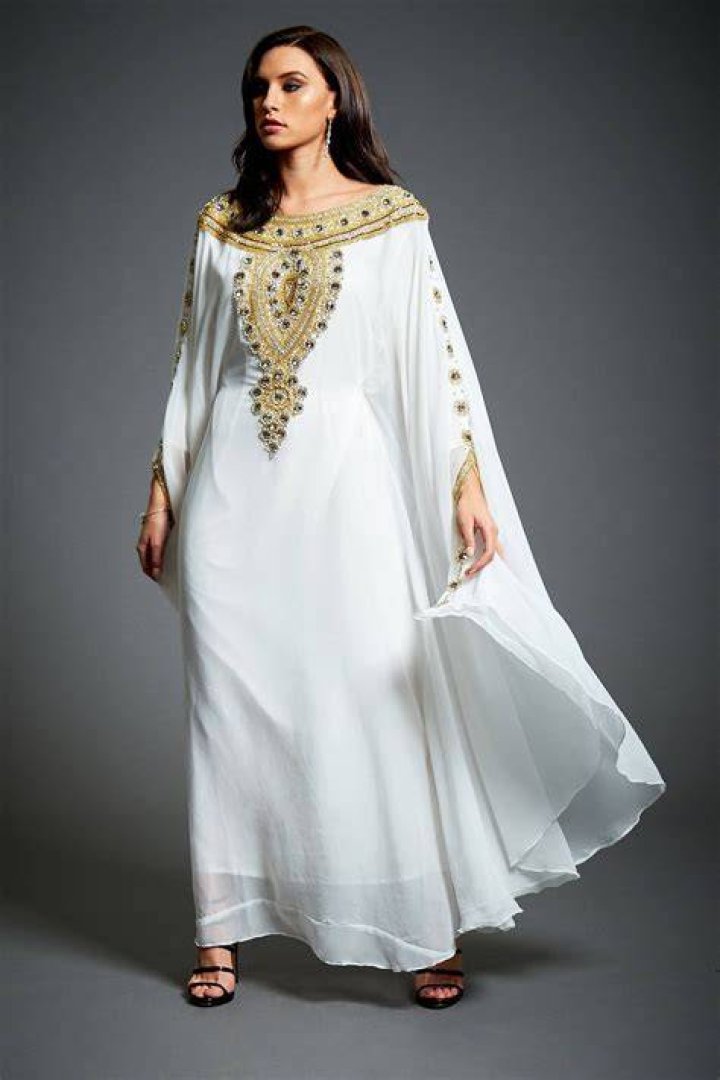 Abaya Kaftan Dress, Arabic Goddess Wedding Dress, Gold Embellished