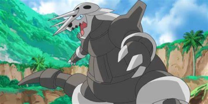 Aggron stands ready to attack in the Pok&eacute;mon anime.
