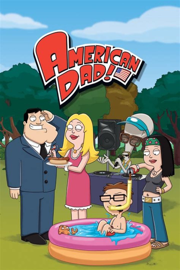 American Dad family hugging in front of their house