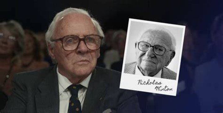 Anthony Hopkins as Nicholas Winton wearing a suit and glasses in the trailer for One Life