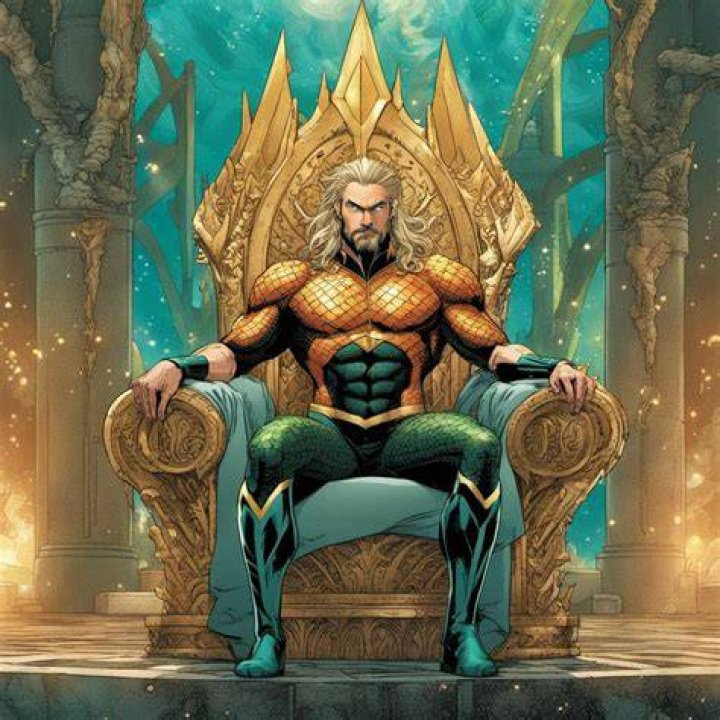 Aquaman sitting on his throne.