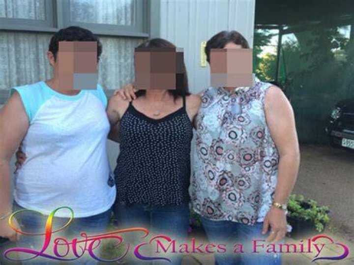 Betty Colt (centre with daughter Raylene, right, and niece Tracey) posted 'love makes a family' on Facebook.