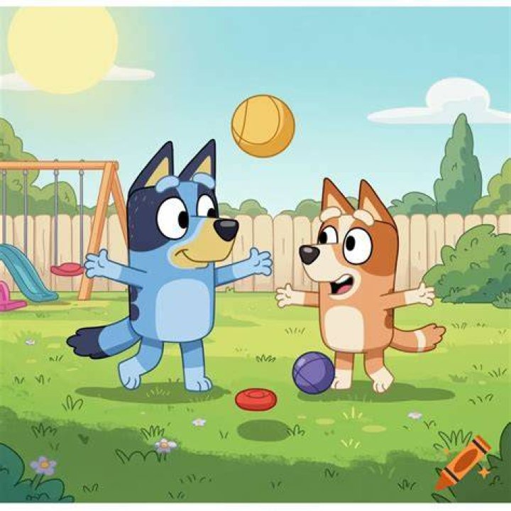 Bluey and Bingo playing 