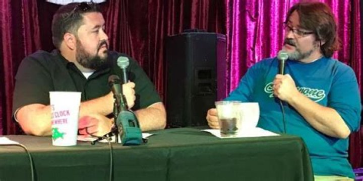 Conrad Thompson and Tony Schiavone record their podcast What Happened When