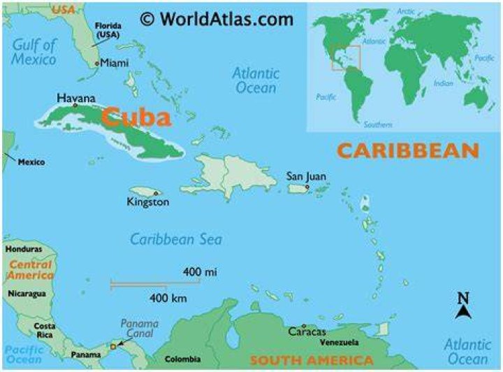 Cuba Latitude, Longitude, Absolute and Relative Locations World Atlas