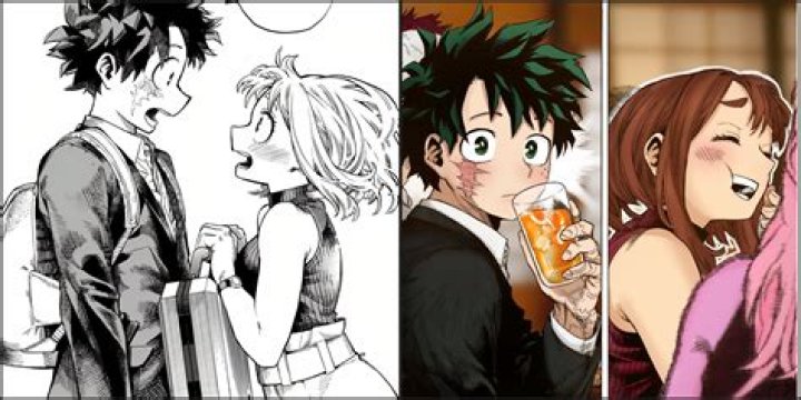 Deku, Ochako, and Toga from My Hero Academia.