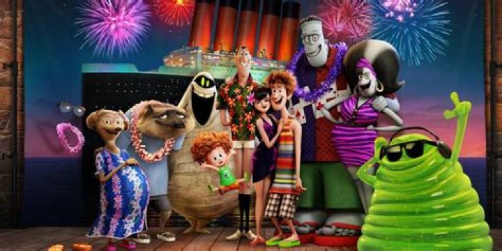 Drac and his friends pose for a photo in Hotel Transylvania 3 Summer Vacation