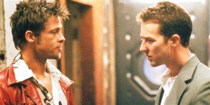 Edward Norton as the Unnamed Protagonist and Brad Pitt as Tyler Durden sneak around to steal human waste in Fight Club