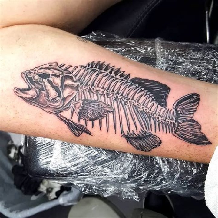 Fish Bones, done by Trevor Varem, Mission Tattoo Parlour, Calgary