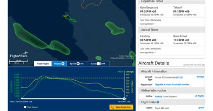 FlightAware also shows the flight paths that don't go according to plan, like a plane that flew in a large loop to Dunedin and back. Image / FlightAware