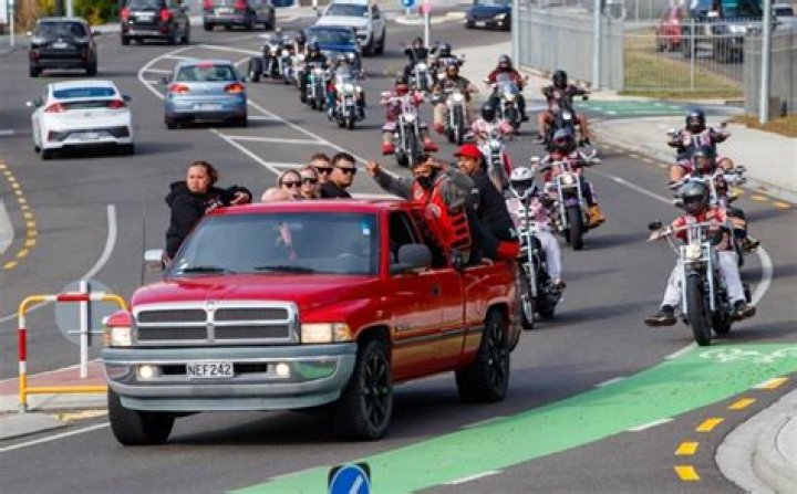 Funeral procession for Mongrel Mob Barbarians president Steven Rota Taiatini on Ohope Rd, Whakatāne. Photo / Andrew Warner