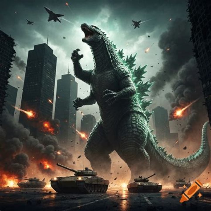 Godzilla roaring in a destroyed Japan in Godzilla Minus One
