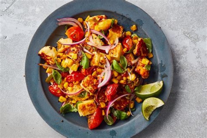 Halloumi, tomatoes and corn: A winning trifecta. Photo / Babiche Martens