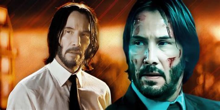 Keanu Reeves as John Wick with a calendar behind