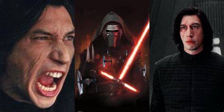 Kylo Ren (Adam Driver) yelling, masked with his red crossguard lightsaber, and looking pensive in Star Wars: The Last Jedi