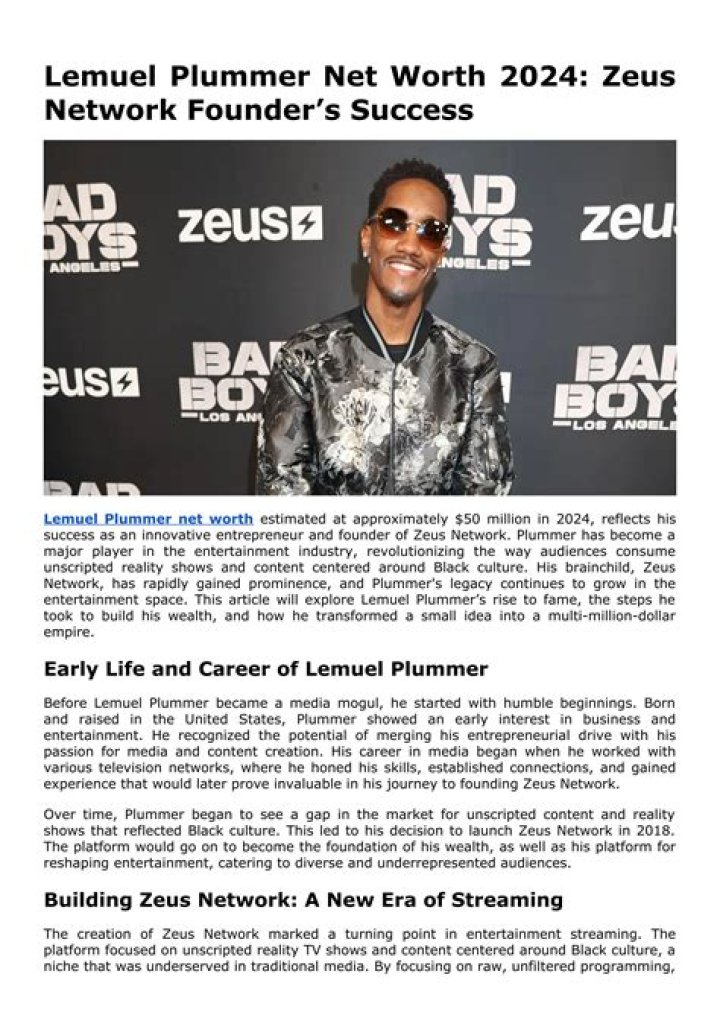 Lemuel Plummer Net Worth: A Closer Look At The Successful Producer's Wealth