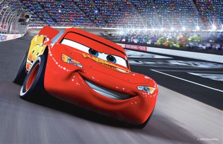 Lightning McQueen on the racetrack in Cars