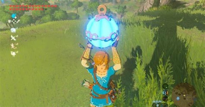 Link holding a bomb and shocking two Goron miners in The Legend of Zelda: Breath of the Wild.