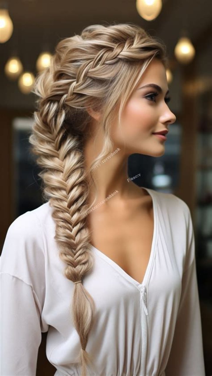 lose blonde braid on a bare back 