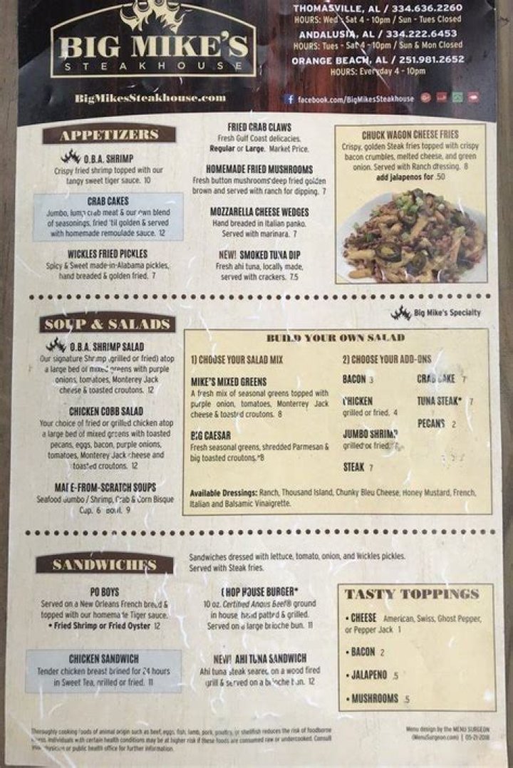 Menu at Big Mike's Seafood And More restaurant, Headland