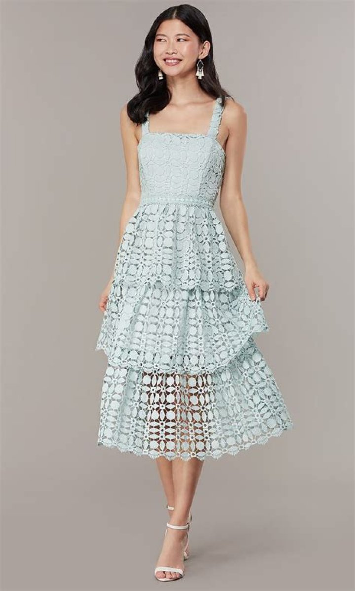Midi TieredLace Sage Green WeddingGuest Dress Wedding guest dress