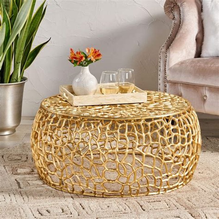 Modern Aluminum Mesh Coffee Table, Gold NH123013 Noble House Furniture