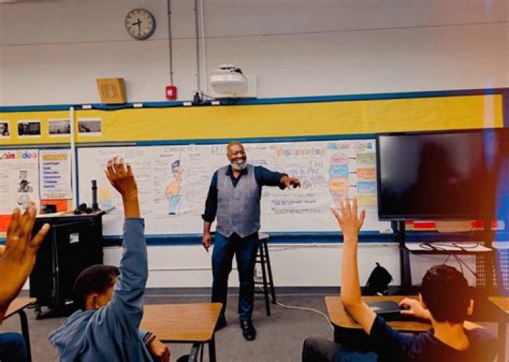 Mr. Davies in his classroom in the movie Moxie.
