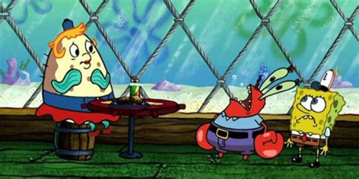 Mr. Krabs nervously trying to speak to Mrs. Puff in Krusty Love of SpongeBob SquarePants