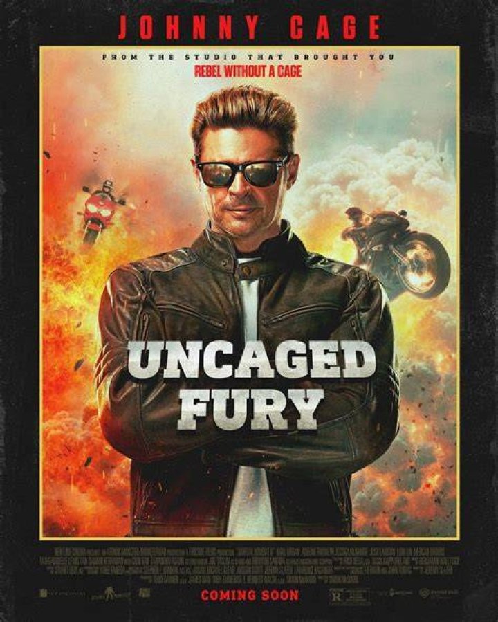 Nic Cage as Johnny Storm cackling, movie posters for Ghost Rider and Spirit of Vengeance