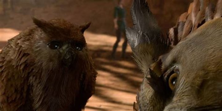 Owlbear cub looking sadly at dead owlbear mother. 
