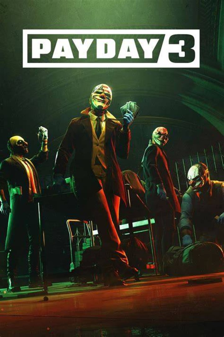 Payday 3's heist characters wearing clown masks and wielding firearms.