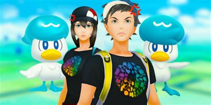 Pokemon GO characters with two quaxlys behind them
