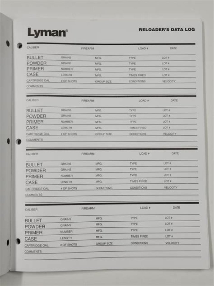 Printable Reloading Data Sheet Pdf