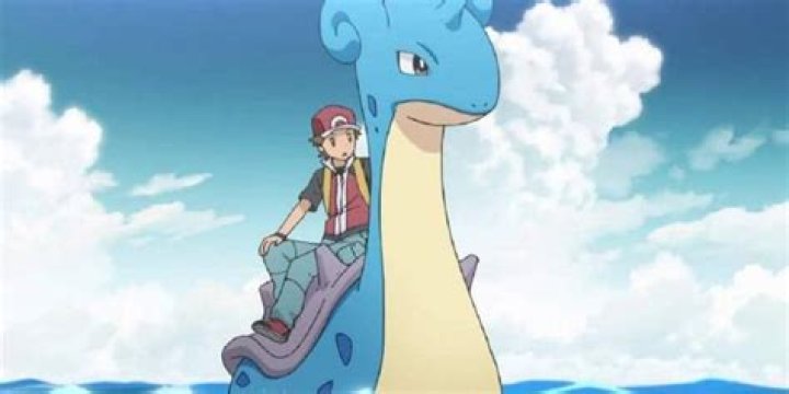 Red riding his Lapras in the Pok&eacute;mon Generations anime