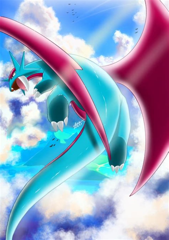Salamence flying in the Pok&eacute;mon anime.