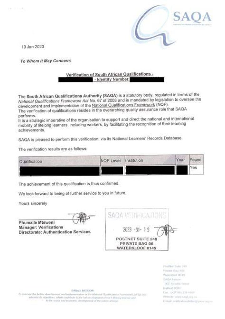SAQA application: requirements, evaluation and fees
