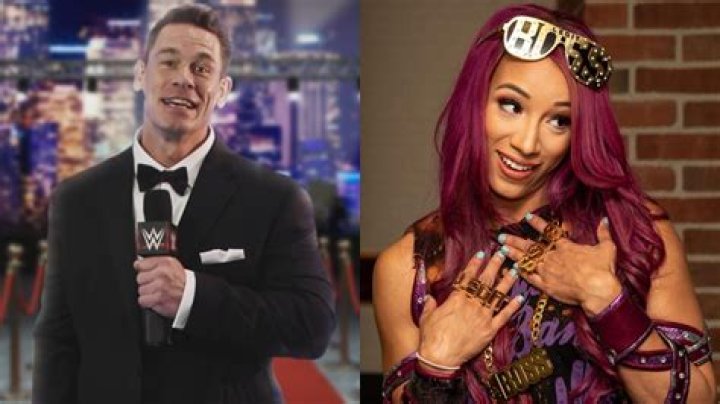 Sasha Banks and John Cena during a WWE event