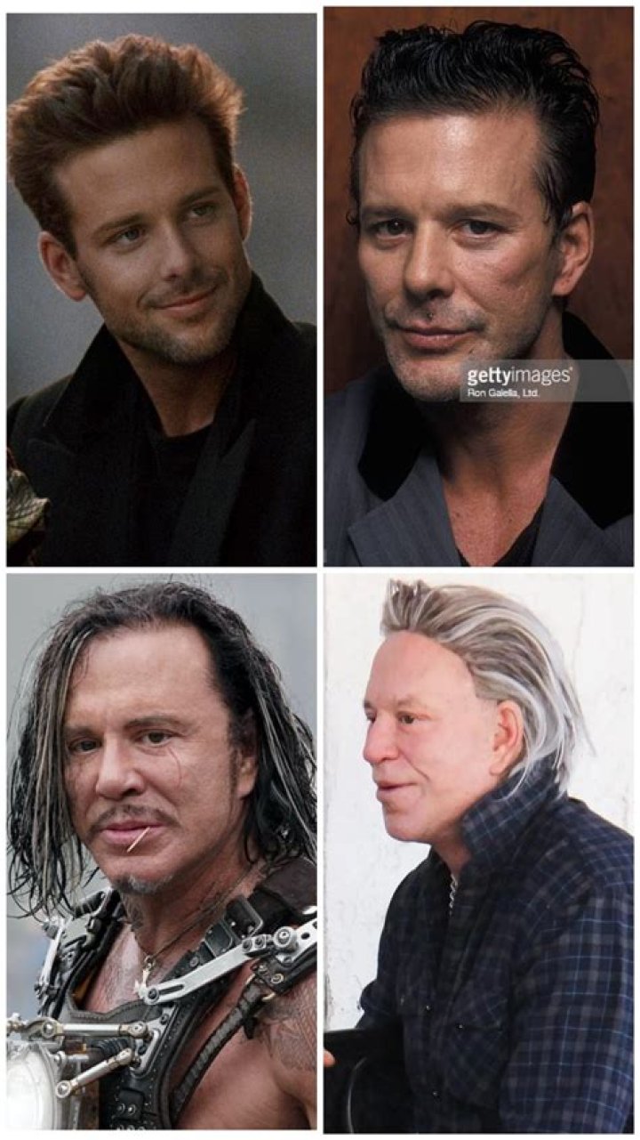 Split image of Mickey Rourke in The Wrestler and accepting a Spirit Award.