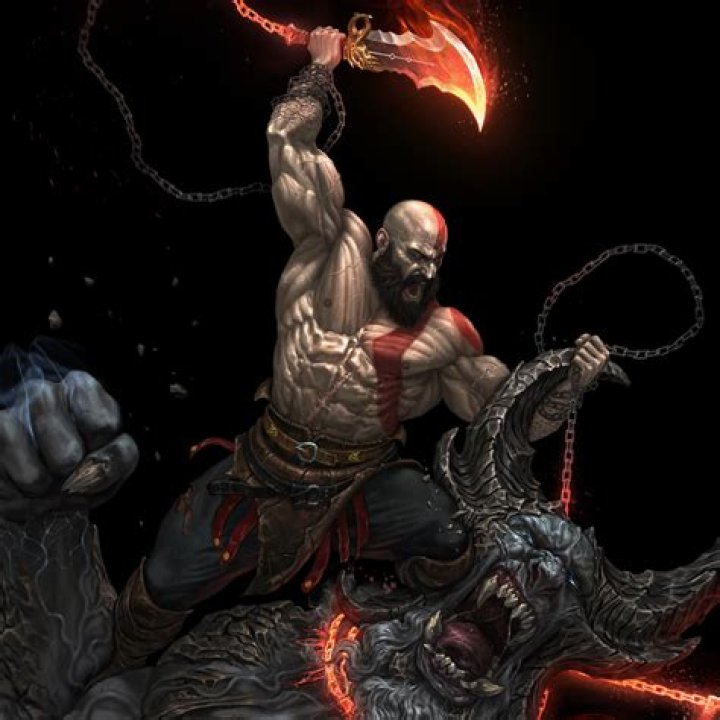 Split image showing Kratos attacking two different enemies