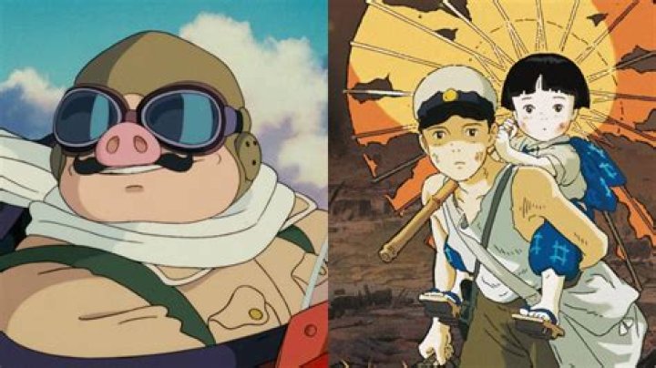 Split image showing Porco Rosso and Seita and Setsuko from Grave of the Fireflies.