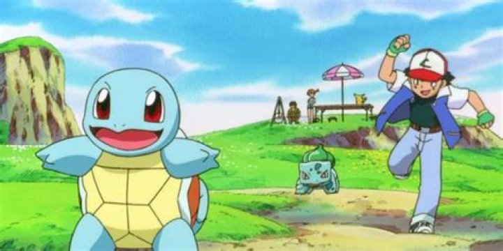 Squirtle heading off to adventure with Ash.