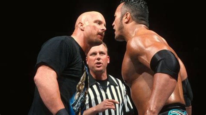 Steve Austin and The Rock face off before WrestleMania 17