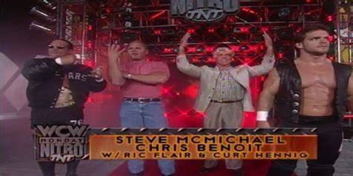 Steve McMichael, Curt Hennig, Ric Flair and Chris Benoit as WCW's Four Horsemen on an episode of Monday Nitro