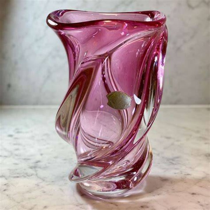 Superb extra large pink spiral crystal vase by Val Saint Lambert