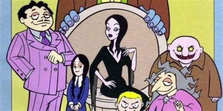 The Addams Family pose together in the 1992 cartoon