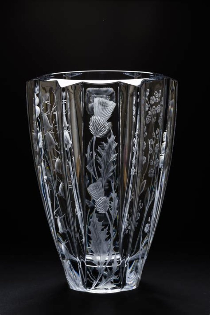 The Heathland Vase. Large heavy Rogaska crystal vase. Engraved with