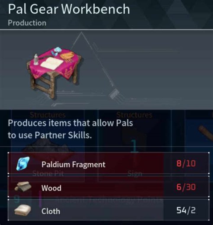 The Pal Gear Workbench in Palworld